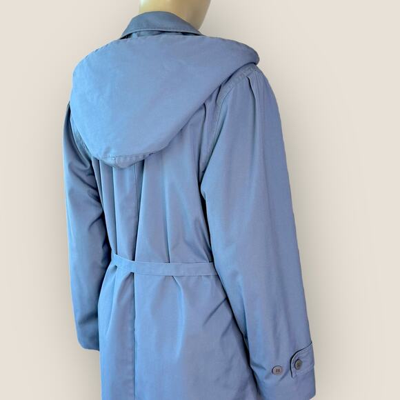 London Fog Vintage Maincoats Wool Blend Liner Trench Coat Hooded Womens 14 Blue - Picture 10 of 15